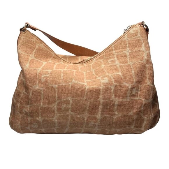 GHERARDINI TAN BEIGE GIRAFFE ANIMAL PRINT CANVAS LEATHER COMBO SHOULDER BAG - OS - Picture 4 of 10